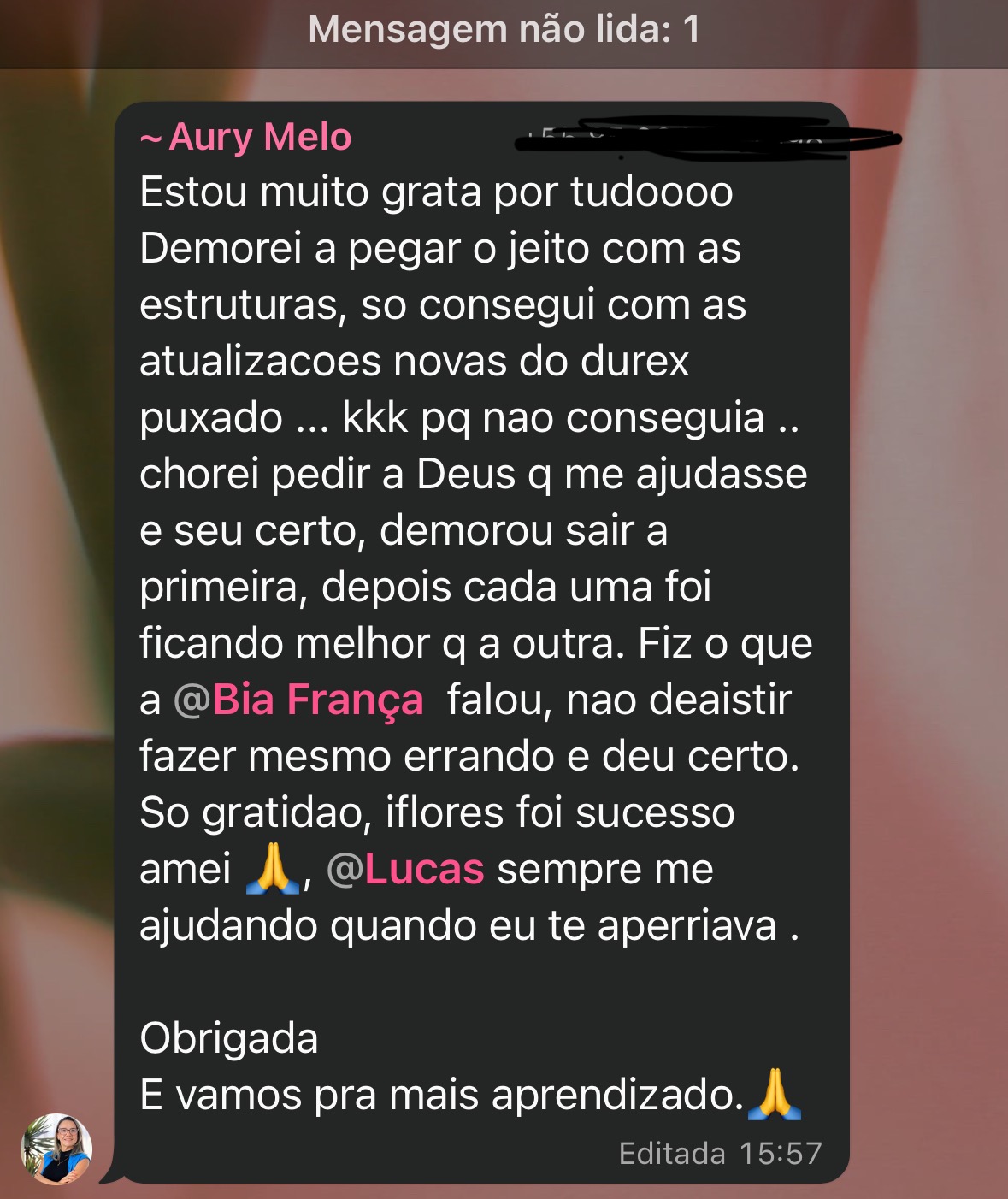 Print de feedback, Dayane Santos